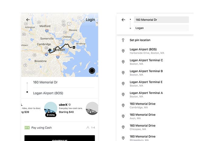 Uber PWA example on mobile